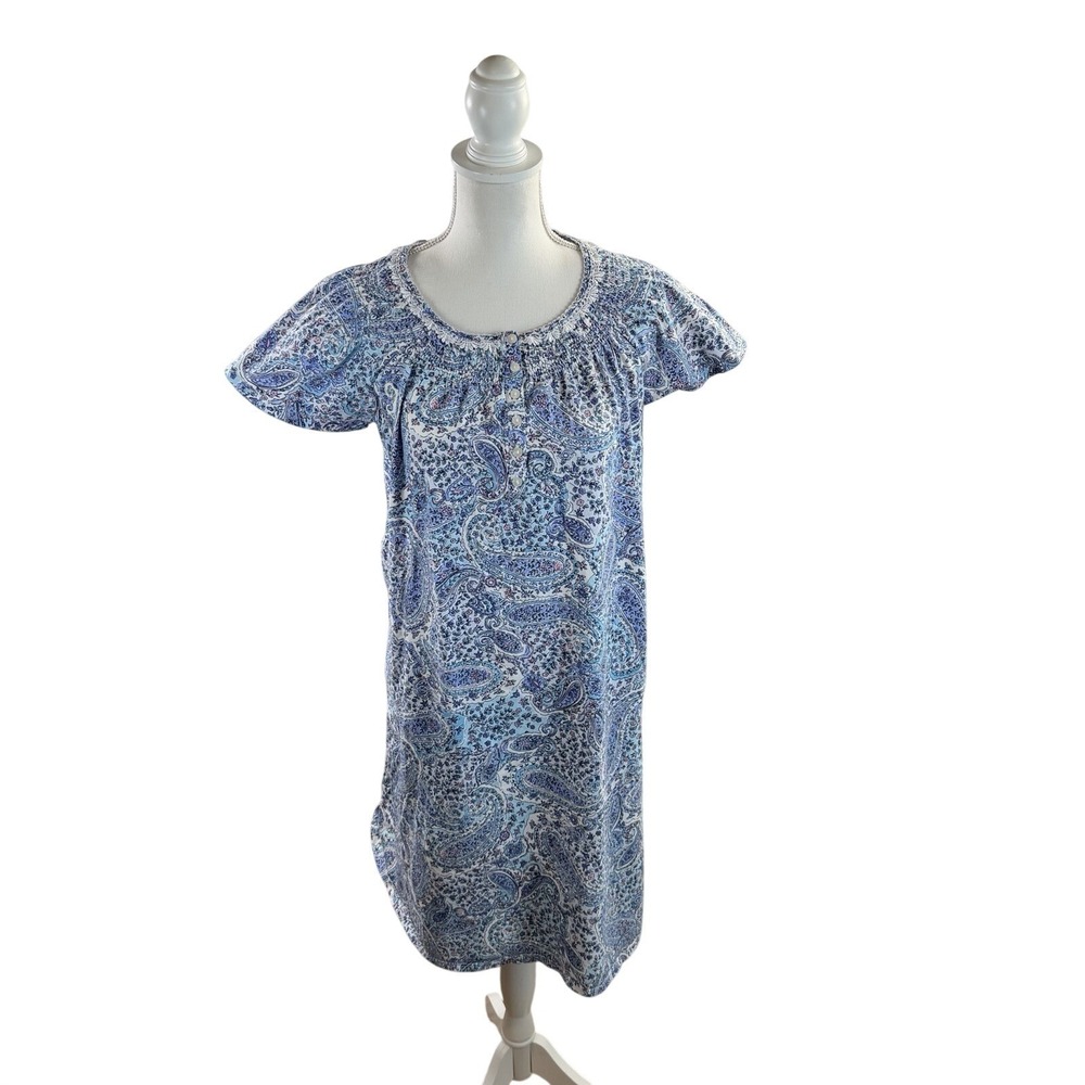 Aria Collection Blue Paisley Short Sleeve 100% Cotton House dress L